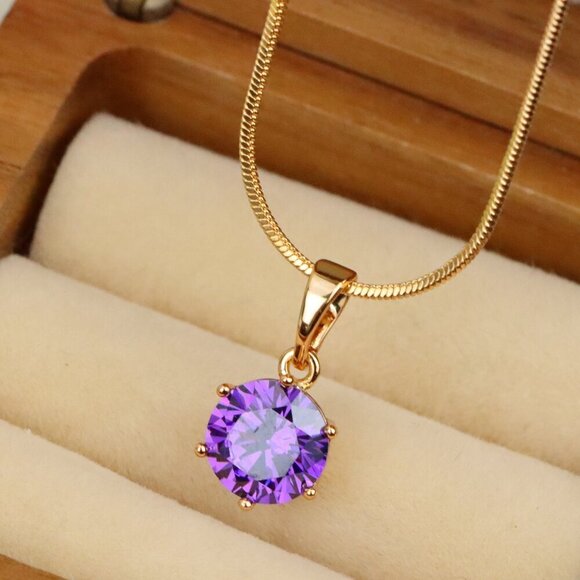 "Radiant Purple Round Pendant with Gold Plating for Elegant Style, XPPT1672 - Picture 1 of 13
